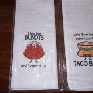 Kitchen towel lot of 4 waffle weave towels with funny sayings